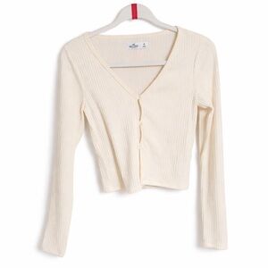 Hollister Cream Ribbed Button Down Sweater
